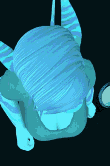 a computer generated image of a person with blue hair and striped ears