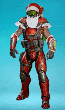 a soldier with a santa hat on his head and beard