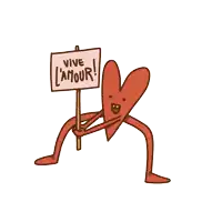 a cartoon heart holding a sign that says " vive l' amour "