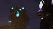 a blurry image of a person with a purple and blue glow