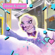 a cartoon drawing of a girl with the words jesse & cheer