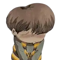 a cartoon drawing of a boy with a butterfly on his head