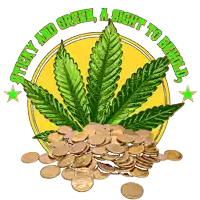a picture of a marijuana leaf with the words sticky and green a sight tobehold