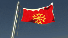 a red and yellow flag with a cross on it