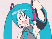 a cartoon of a girl with blue hair wearing headphones