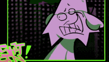a cartoon drawing of a purple star with a green background