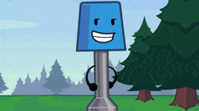 a cartoon drawing of a blue lamp with a face on it