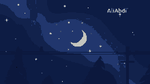 a pixel art of a night sky with a crescent moon and the name aliabdi on top