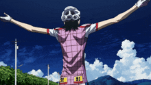 a person wearing a pink shirt with 91 on the back