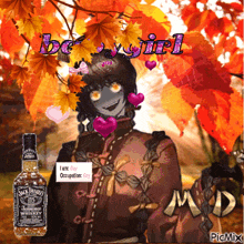 a picture of a girl with a bottle of jack daniel 's