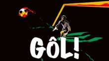 a drawing of a soccer goalie with the word gol written below him