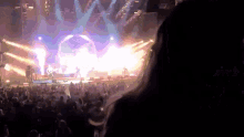 a crowd of people are watching a band perform on a stage