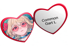 a heart shaped mirror with a picture of a girl and the words " common gart l "