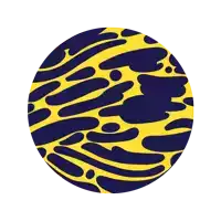 a blue and yellow circle with a zebra print on it