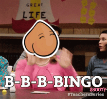 a woman in a pink shirt is playing bingo