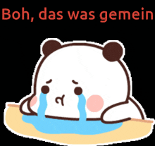 a cartoon of a panda bear crying with the words boh das was gemein written above it