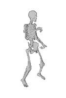 a skeleton is dancing in a pixel art style on a white background