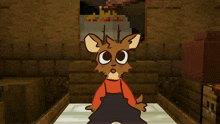 a cartoon drawing of a deer with a red shirt on