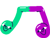 a green and purple object with a face on them