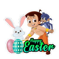 Happy Easter Jaggu Sticker - Happy Easter Jaggu Chhota Bheem Stickers
