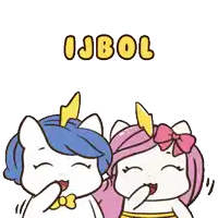 two unicorns are standing next to each other with the word ojbol written above them
