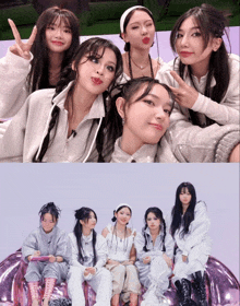 a group of girls are posing for a picture and one of them has a red lip
