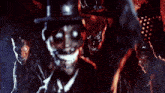 a man in a top hat is surrounded by a group of zombies