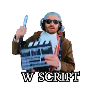 a man is holding a clapper board that says w script on it