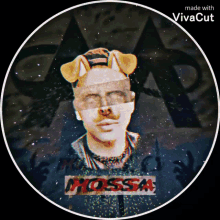 a picture of a man with a dog ear mask and the word mossa on it