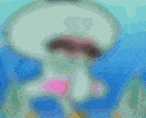 squidward from spongebob squarepants is wearing fake eyelashes and a pink bikini top .