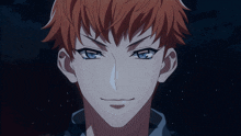 a blurry picture of a man 's face with red hair and blue eyes
