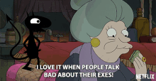 i love it when people talk bad about their exes eating yummy focus old lady