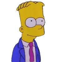 bart simpson is wearing a blue suit and a pink tie