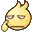 a pixel art drawing of a yellow smiley face with horns and a hand on its nose .