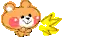 a pixel art drawing of a teddy bear surrounded by stars and flowers .