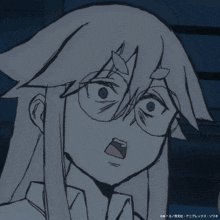 a drawing of a girl with long white hair and glasses with a watermark that says ' a / ' on it