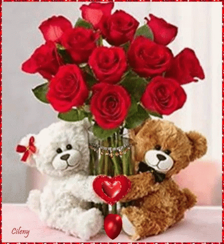 i love you teddy bear and flowers