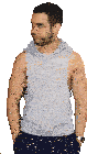 a man in a grey tank top with a hood