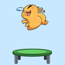 a cartoon cat is jumping on a trampoline