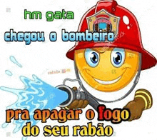 a cartoon smiley face wearing a fireman 's helmet is spraying water from a fire hose .