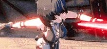 a girl in a bikini is holding a sword in her hand