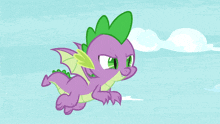 a cartoon of a purple dragon with green feathers