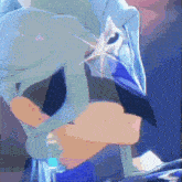 a close up of a cartoon character 's face with a sword