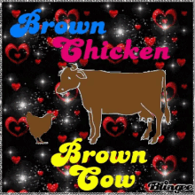 brown chicken cow