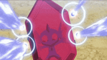 a red shield is surrounded by purple circles
