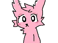 a pixel art of a pink cat with red eyes