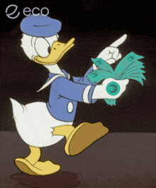 a picture of donald duck holding a bunch of money