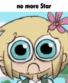 a cartoon of a girl with a flower in her hair and the words no more star below her