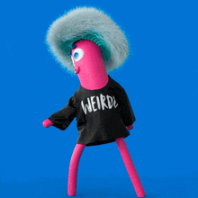 a cartoon character wearing a black t-shirt that says veirdo