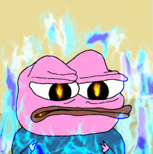 a cartoon of a pink frog with a crown on his chest